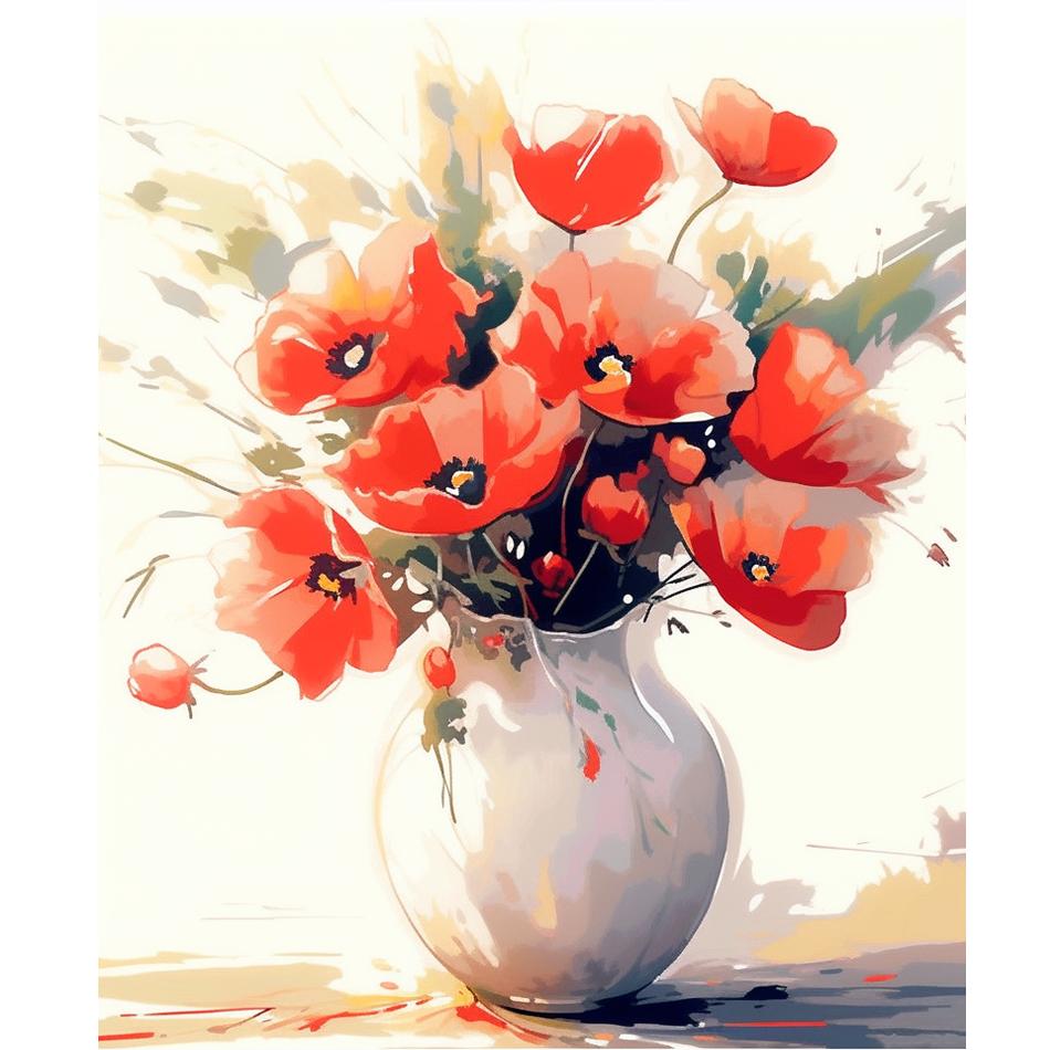 Рамка с красными цветами, наборы для рисования по номерам для взрослых, ваза, акриловая краска на холсте, маркер по номерам для украшения дома, поделки своими руками, 40x50 см