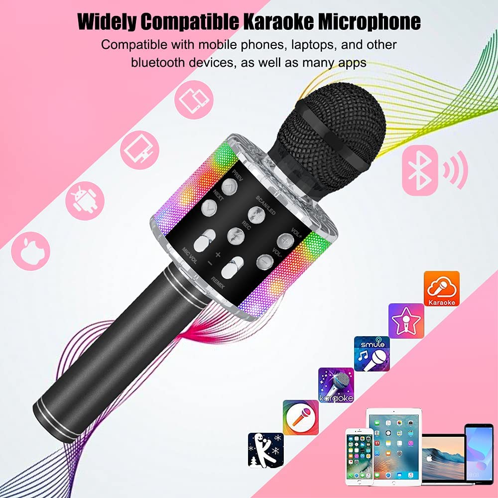 Беспроводной микрофон для караоке, детский микрофон для караоке со светодиодной танцевальной подсветкой, Bluetooth-микрофон для детей, девочек и мальчиков, пение на вечеринке