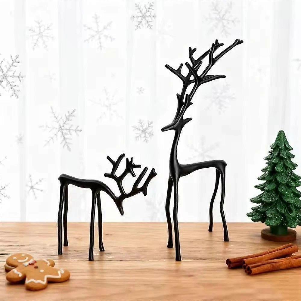 Set of 2 Black Reindeer Statues - Modern Xmas Figurines - Elegant Indoor Holiday