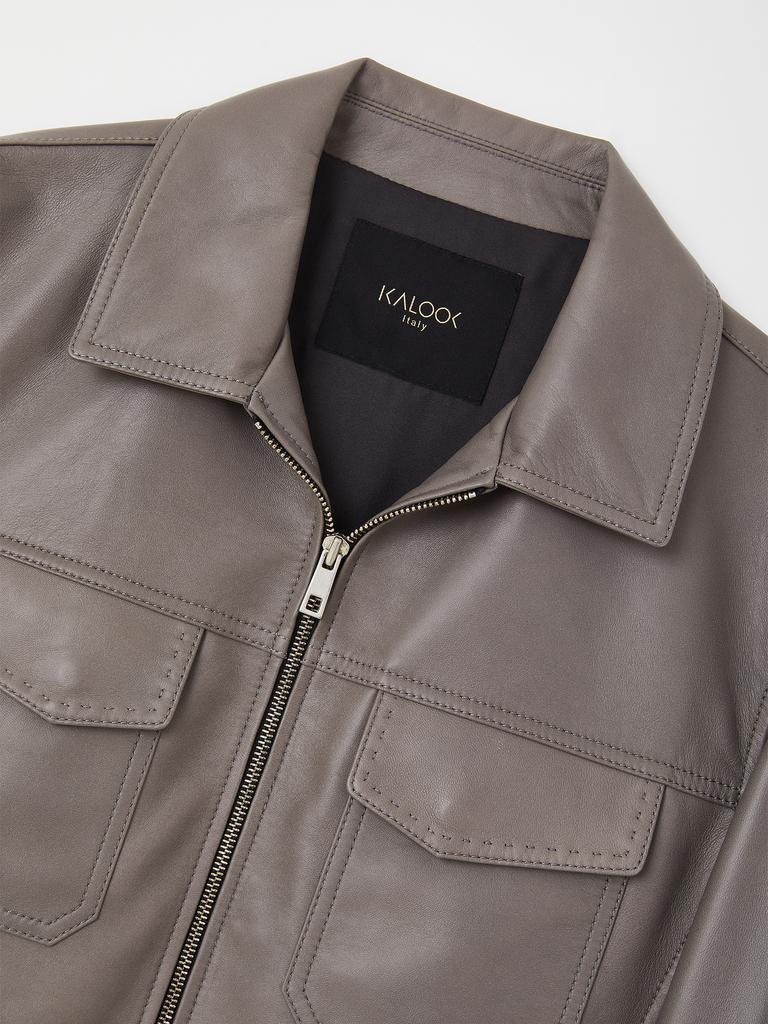 Ikalook Stand Collar Two-Pocket Lambskin Jumper Dljp105
