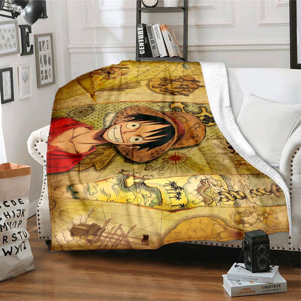 1PC One Piece Straw Hat Pirates Patterned Flannel Blanket Suitable For All Seasons For Home Decor Warmth And Comfort Gifts Holiday Present