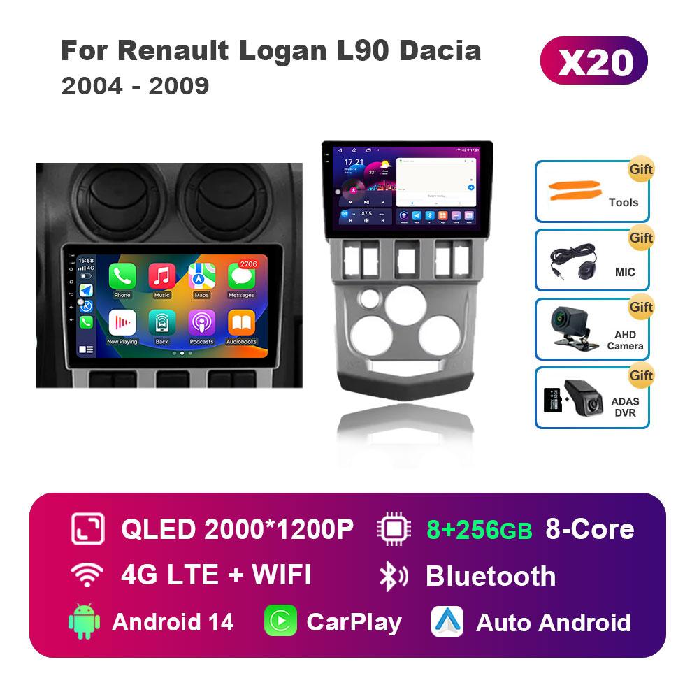Автомобильный видео-мультимедийный проигрыватель DSP Stereo для Renault Logan L90 Dacia 2004 - 2009 Android 14 GPS Navi WiFi IPS Экран 4G Bluetooth
