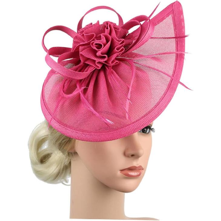 BESPORTBLE Bridal Tops Hat Fascinator with Mesh Veil Rose Red Women’s Wedding Tea Party Headpiece Special Occasion Accessory