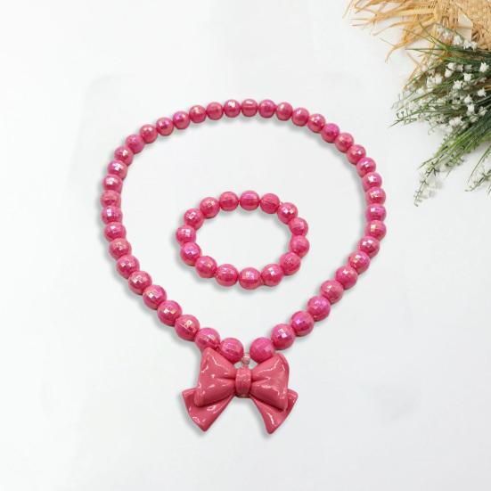 1 Set Princess Gift Necklace Bracelet Set Adorable Bow Candy Color Eco-friendly Bow Necklace for Girls