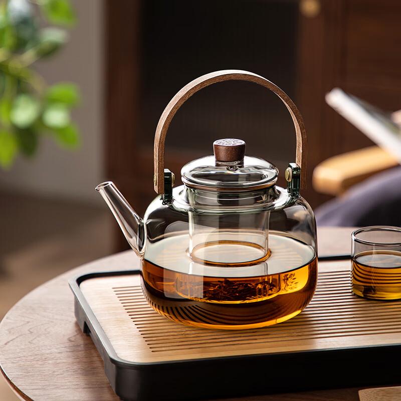 Yi Hu Tea Glass Teapot Large Capacity Heat-Resistant Tea Brewing Pot with Tea-Water Separation Handle for Home Use