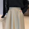 2024 High Waist A-line Leather Midi Skirt for Women - Autumn/Winter Slimming Umbrella Skirt