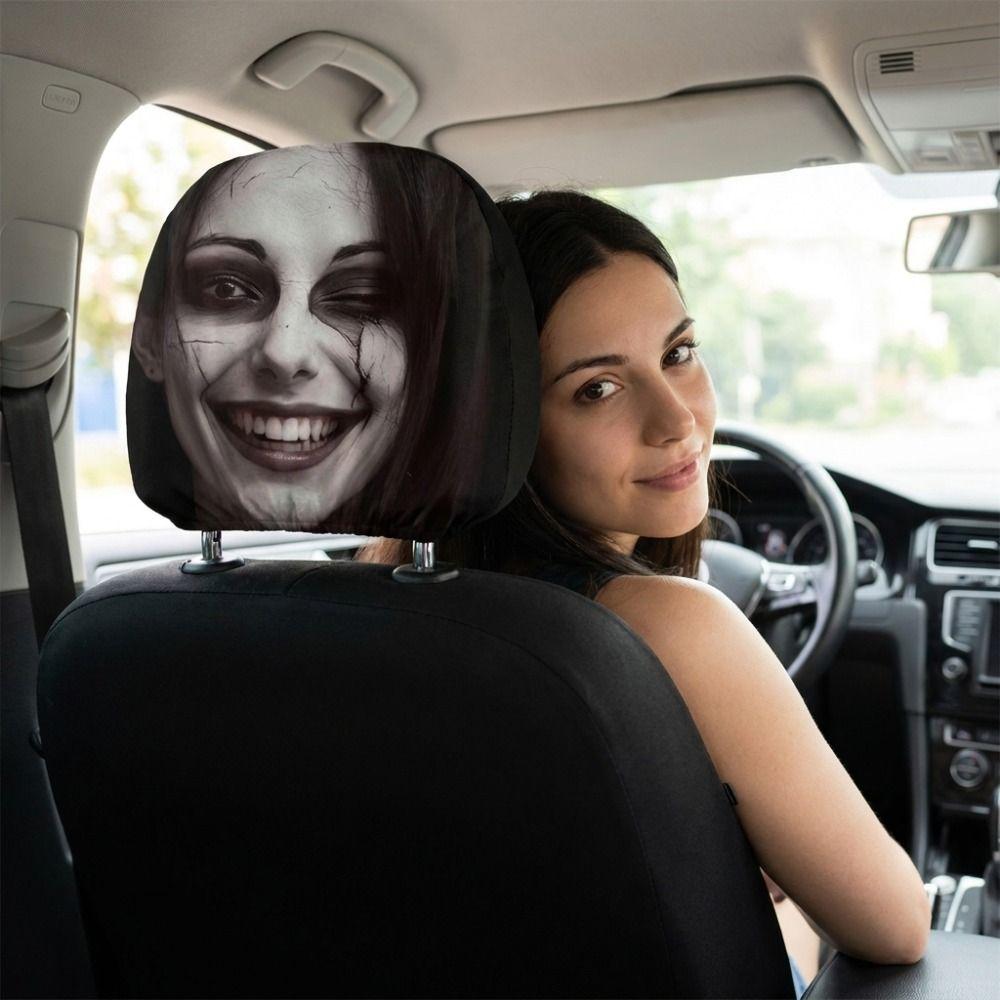 2Pcs Comfortable Halloween Car Headrest Cover Automotive Seat Headrest Cover All Seasons Use