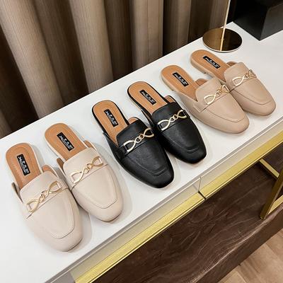 Модный бренд Металлические цепочки Мюли Обувь Женская Закрытый носок Тапочки Женские Шлепанцы Балетки Сандалии Повседневные Слипоны Слайды Противоскользящие Тапочки