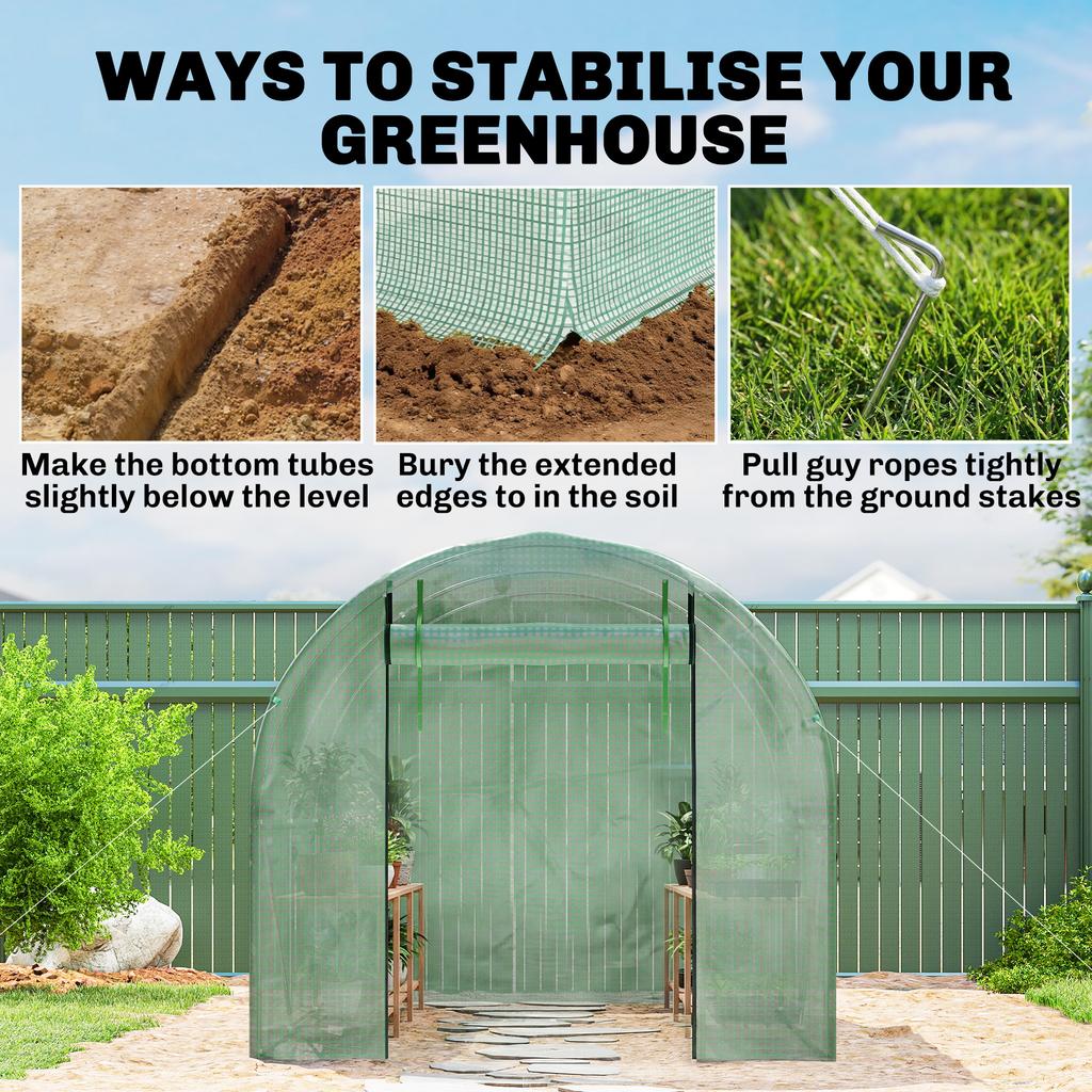 Walk In Garden Polytunnel Greenhouse With Steel Frame Pe Cover Roll Up Door And 4 Windows 2.5 X 2m Green