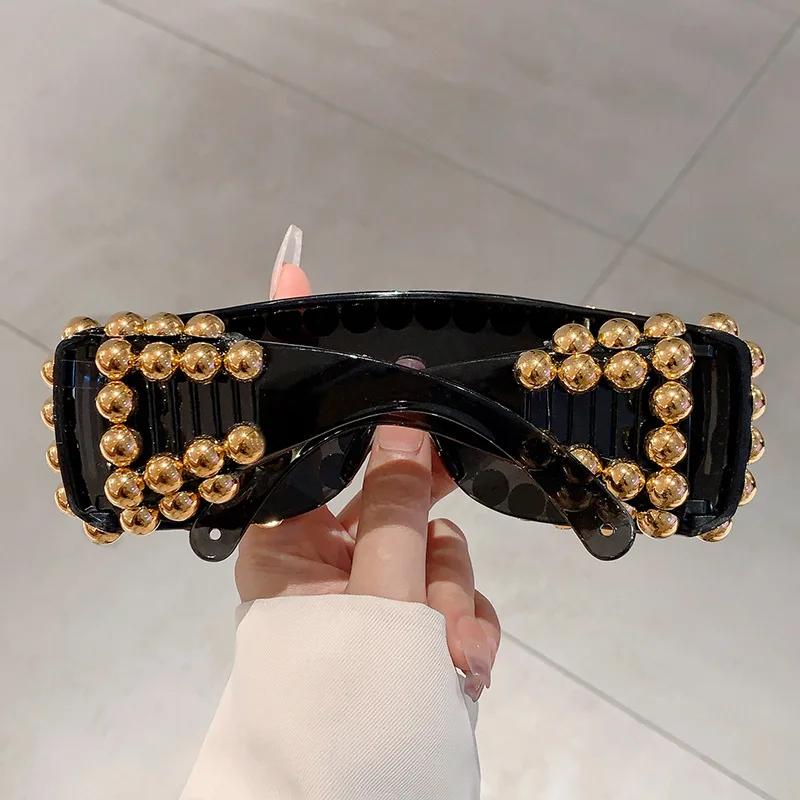 Vintage Brand Designer Oversized Square Pearl Sunglasses Women For Men Popular Luxury Sun Glasses Punk Big Frame Rimless Eyewear