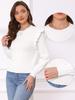 Allegra K Women's Cropped Sweater, Pullover, Crew Neck, Cute Ruffles, Long Sleeves, Knit Sweater, Top, Casual Outfit, Solid White, Size M