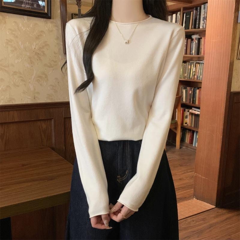 Свитер с плечами женский мягкий восковой внутренний вязаный свитер осень и зима повседневный простой базовый топ с длинными рукавами