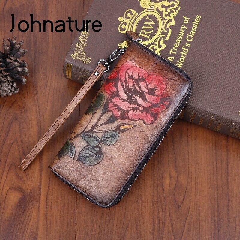 Johnature Длинный кошелек в стиле ретро, кошелек для телефона, кошелек с принтом ручной работы, держатель для карт, женские кошельки и кошельки для отдыха