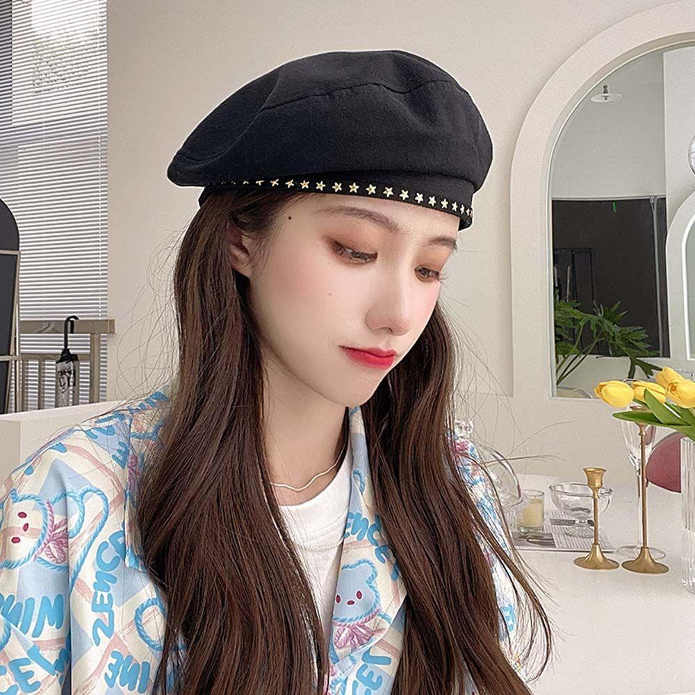 Sweet Simple Autumn British Style All-match Girl Painter Hat Star Berets Women Cap Korean Style Hat