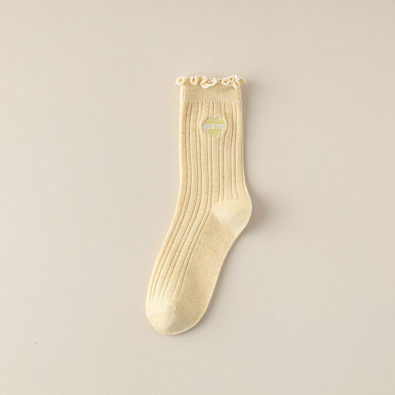 Women's Summer Thin Style Lacy Wooden Ear Edge In The Tube Pile Socks