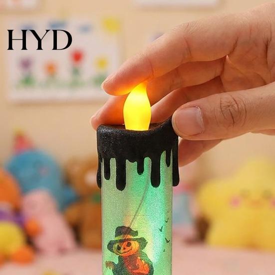 Flameless Halloween Candle Light Electronic Light, Fun Spooky LED Candle, 3-Color Flickering Three-color Luminous Realistic Flame Safe