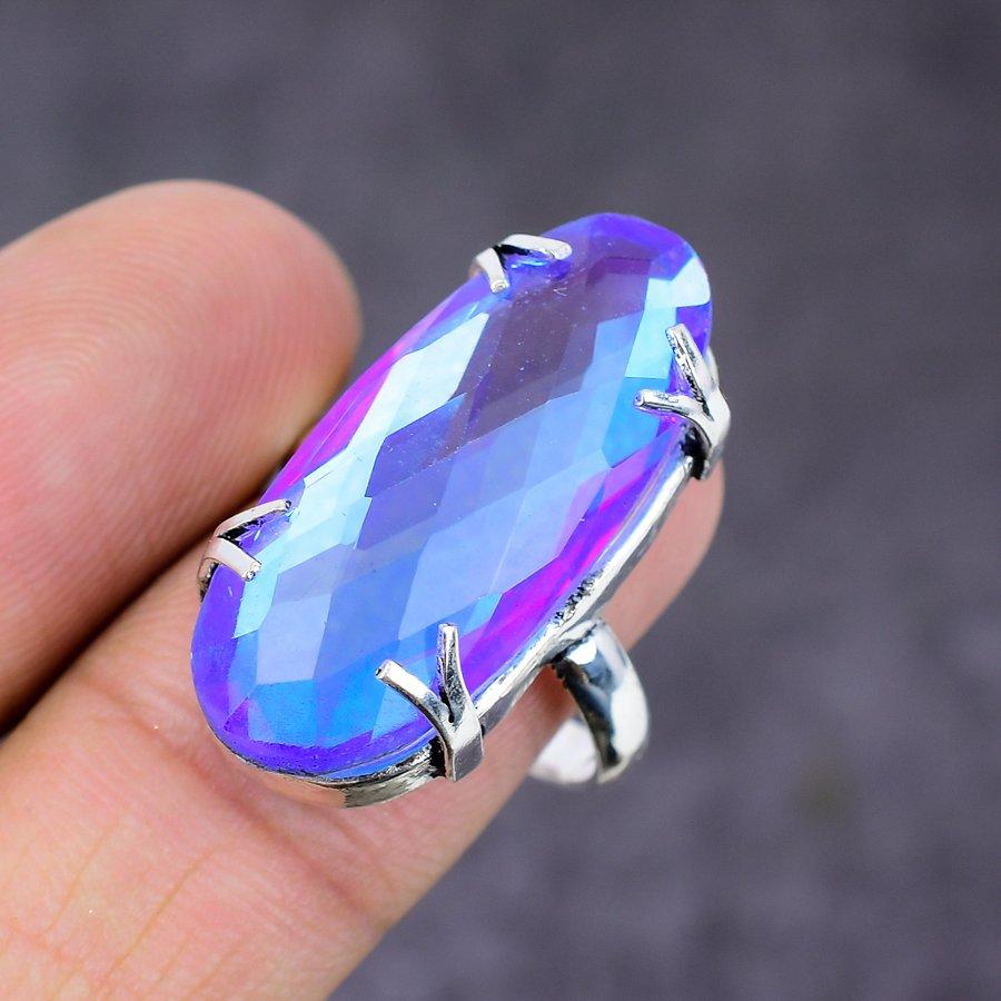 Подарочное кольцо из стерлингового серебра 925 пробы с натуральным мистическим топазом ручной работы, размер 9 t6H54