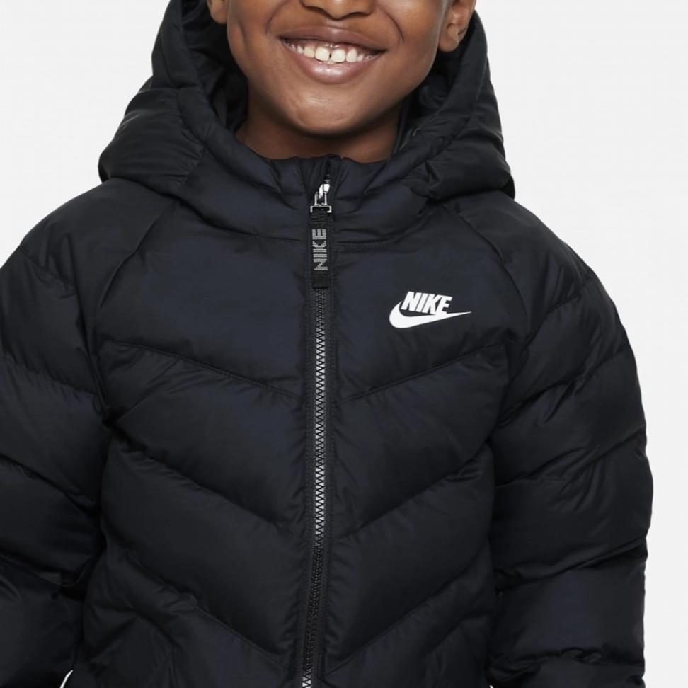 Nike Куртка с капюшоном и молнией с принтом логотипа, детские куртки, черная DX1264-013