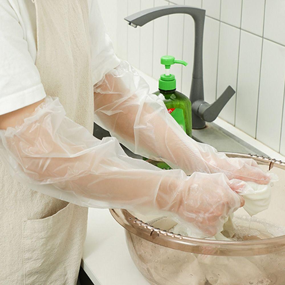 Transparent Disposable Hand Sleeves Non-Slip Cleaning Long Gloves Disposable Gloves  for Kitchen
