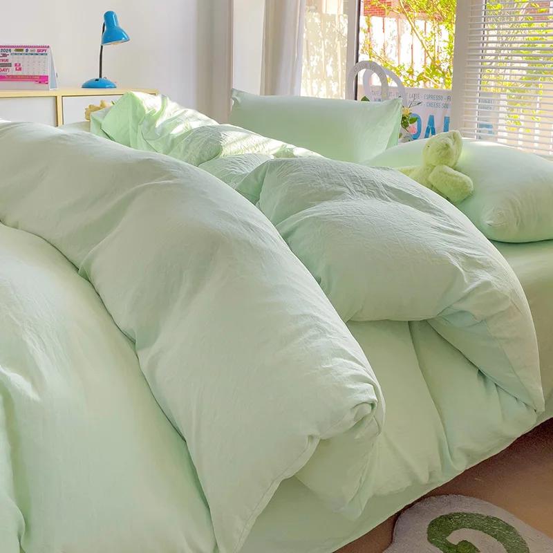 Solid Cotton Bedding Set For Boys with Sheet Duvet Cover Pillowcase Single Couple Bedsheet King Queen Double Twin Size Bed Linen