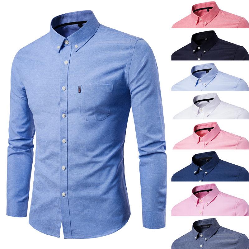 Осенняя новинка, мужская рубашка Oxford Spinning Slim Fit Solid Color Shirt Men's Shirt Long Sleeve Shirt Men's