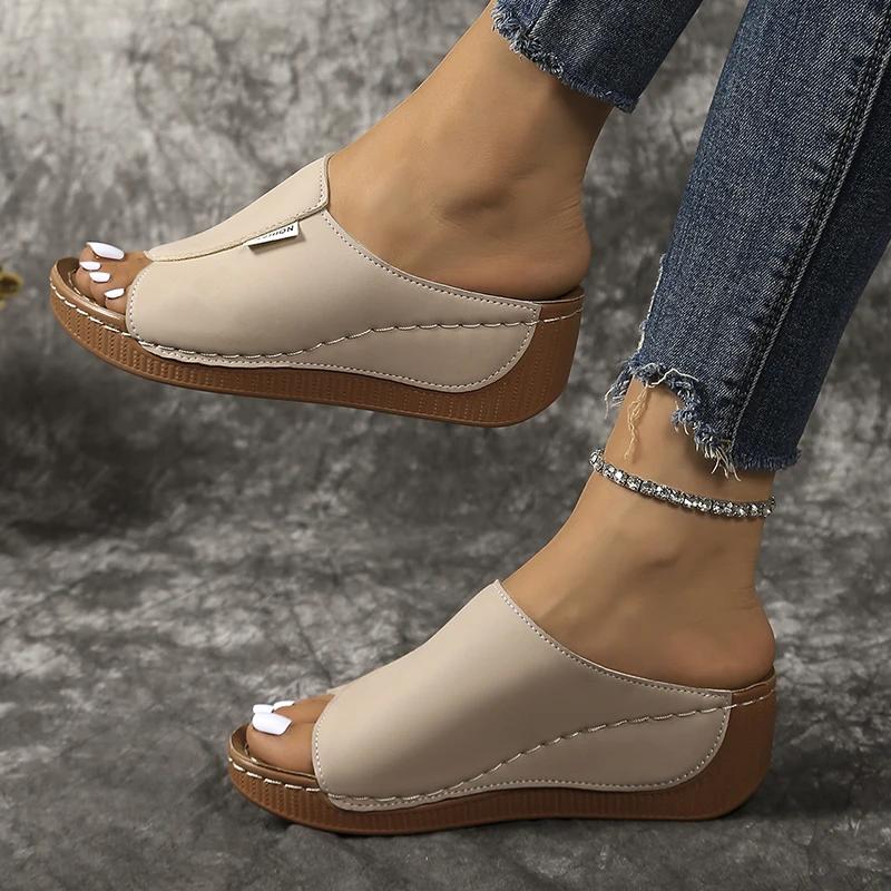 Модные легкие туфли-клинья с открытым носком, женские летние сандалии на платформе с толстой подошвой, женские шлепанцы из искусственной кожи больших размеров, обувь Mujer 43