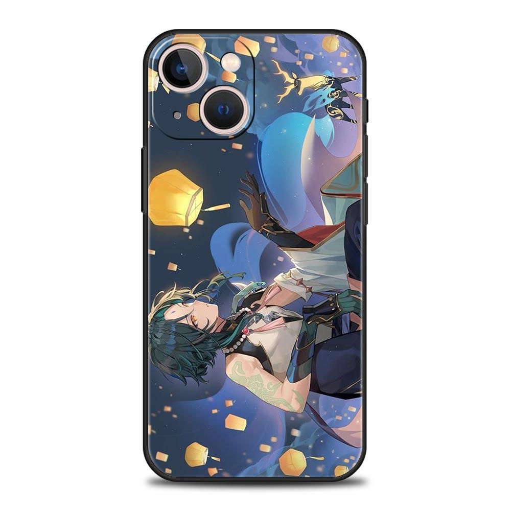Genshin Impact Роскошный чехол для телефона iPhone 13 15 14 12 11 Pro MAX XR X SE XS 7 8 Plus Мягкий силиконовый черный защитный чехол