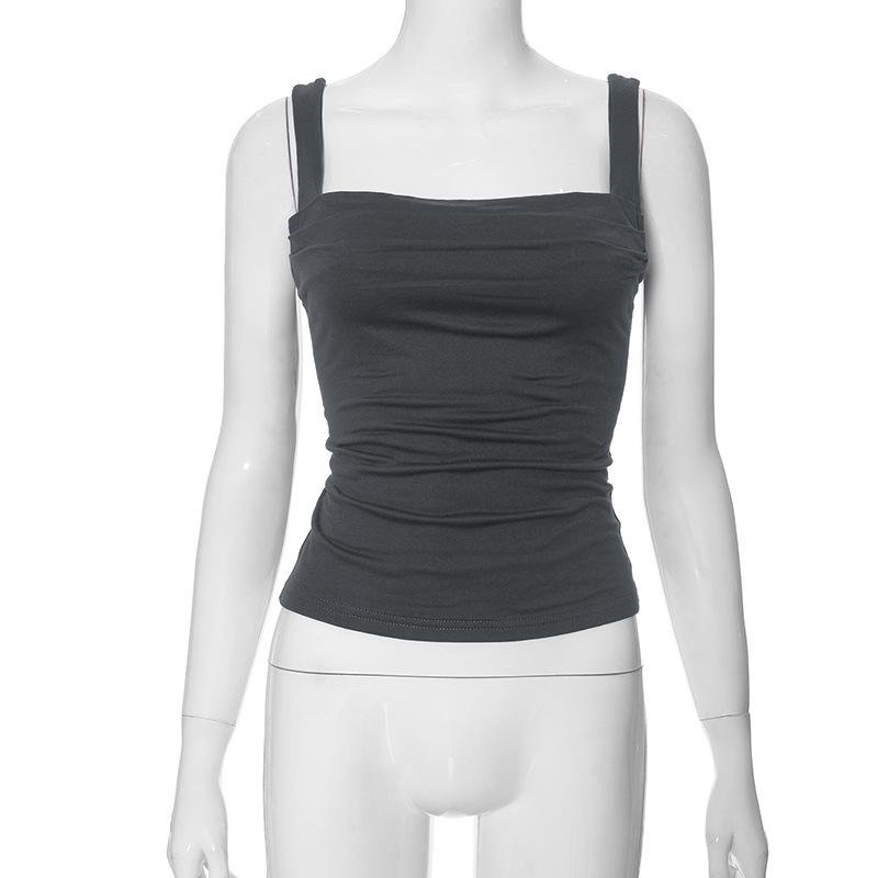 GMXIA Женская весенняя облегающая однотонная майка-топ с плиссировкой и халтером