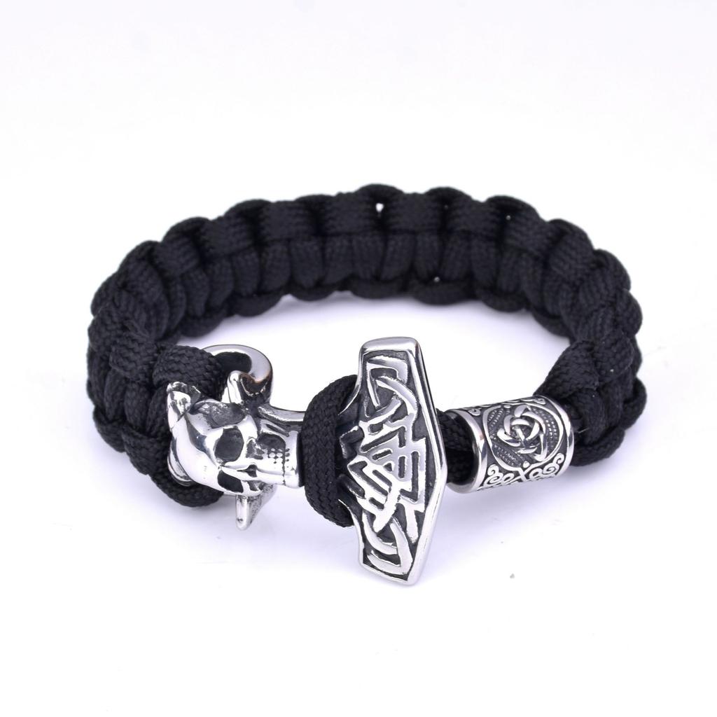 Мужской викинг из нержавеющей стали, голова призрака, молот Тора, зонтик, плетеный браслет из веревки, браслет для выживания на открытом воздухе