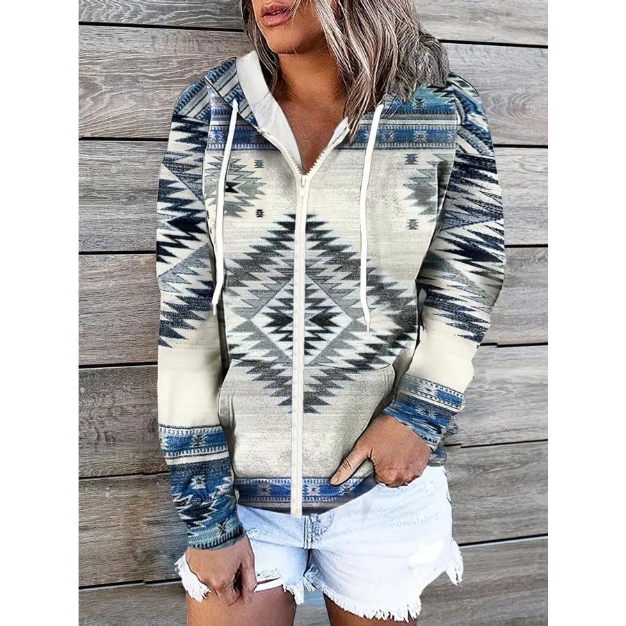 Winter Printed Hooded Sweatshirt Sportwear Coat for Women Zipper Down 3D Pocket Hoodies Autumn Women's Clothing