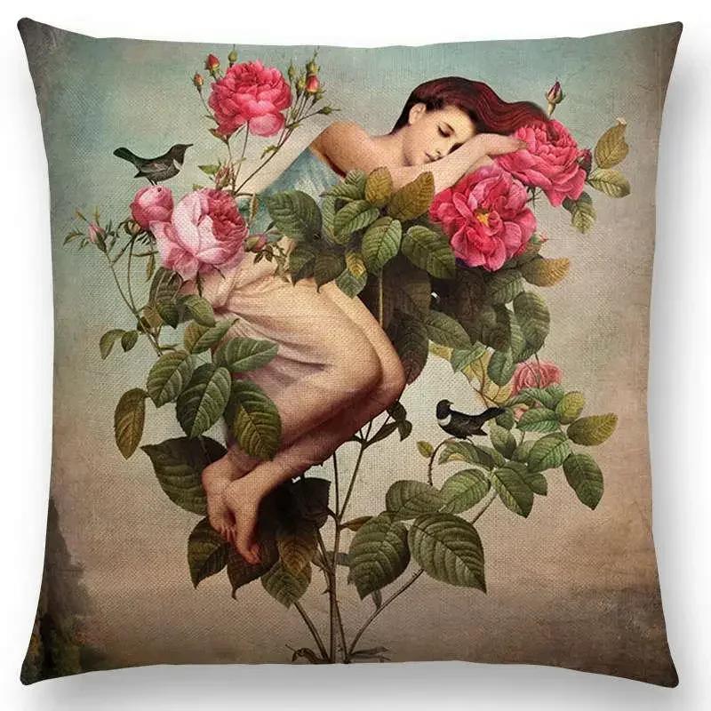 45x45cm Elegant Women Lovely Girl Shakespeare Fantasy Painting Moon Night Swan Dream Tree Cushion Cover Sofa Throw Pillow Cover