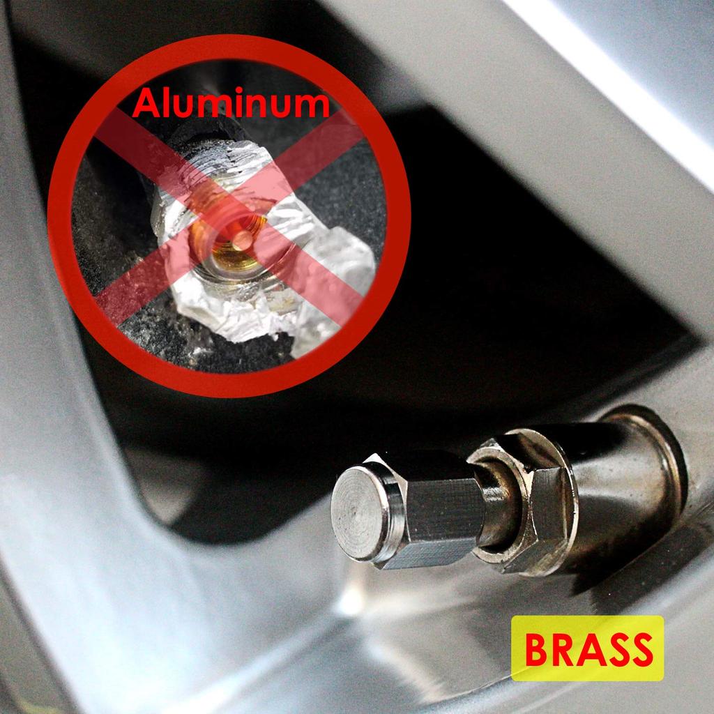 Латунь (8 шт) Колпачки ниппелей шин Серебристые Премиум Металл Резиновое уплотнение Ниппель шины