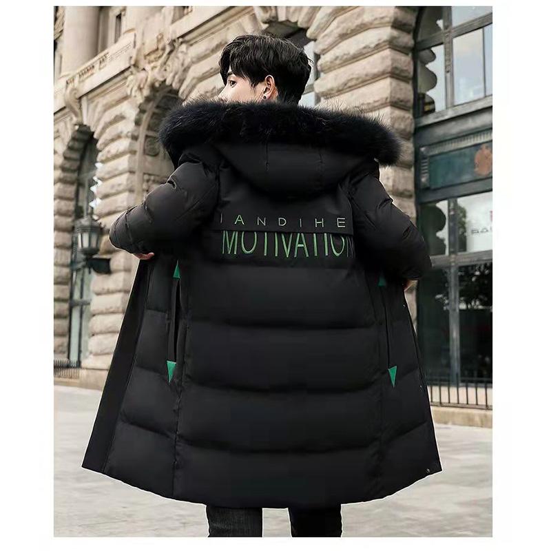 Пуховик с большим меховым воротником, мужская зимняя утепленная хлопковая куртка средней длины с капюшоном, повседневная куртка, теплое пуховое пальто на молнии