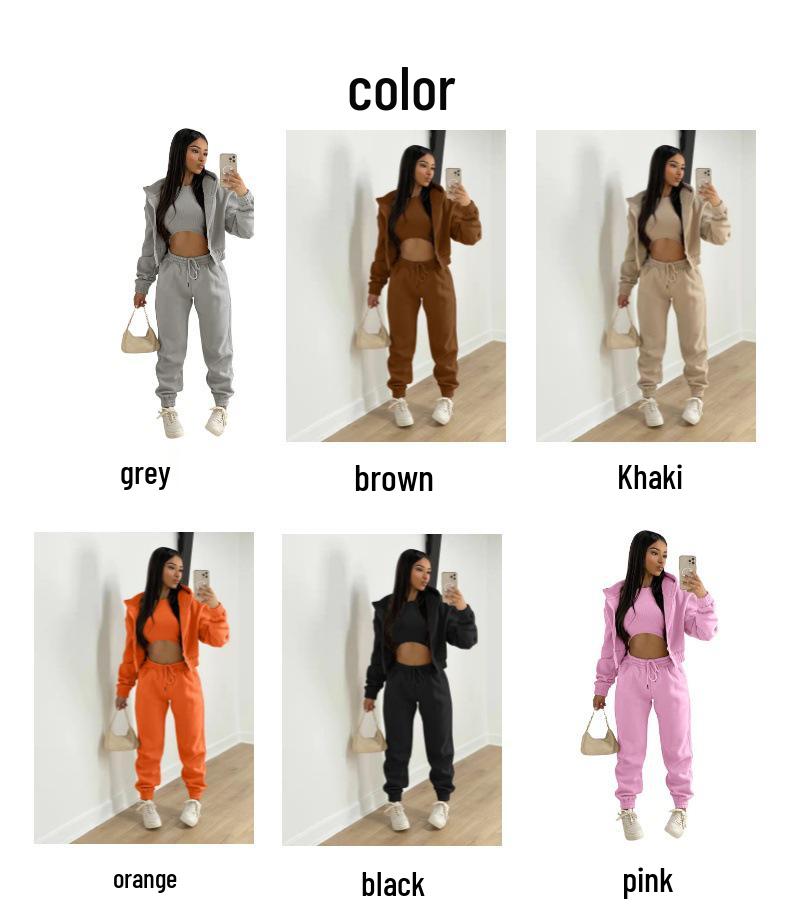 В наличии 2022 Женский европейский и американский спортивный костюм с капюшоном плюс бархат (Набор из 3 предметов)