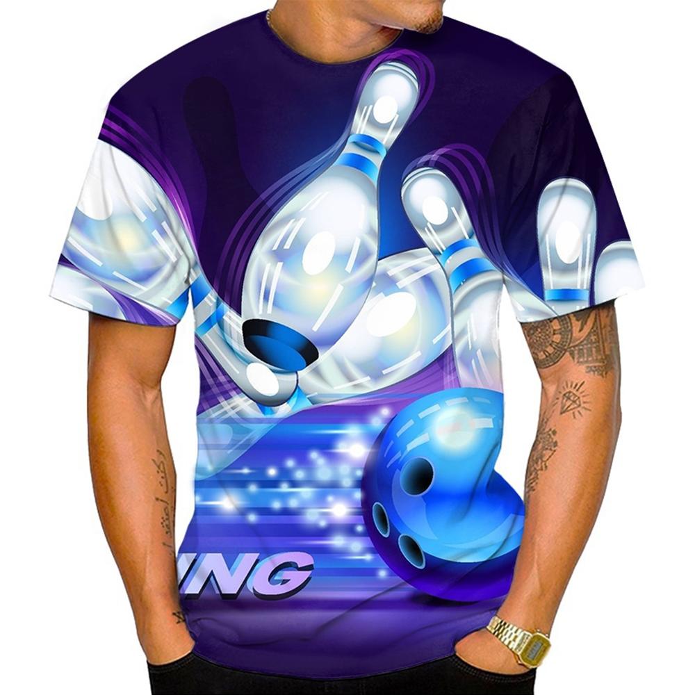 Interesting and Innovative Men's T-shirt, 3D Bowling Print Shirt, Casual, Neutral, Round Neck, Comfortable Top, Summer Fashion Trend