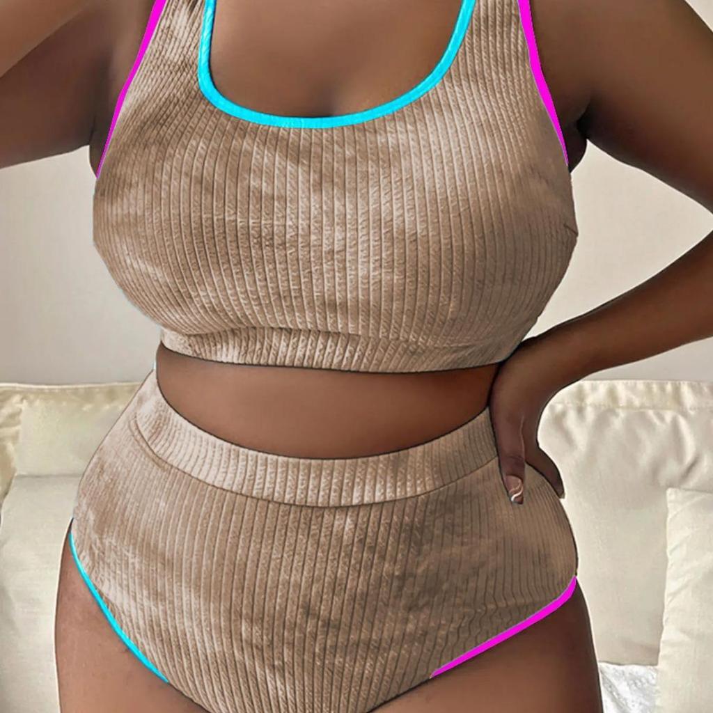 Plus Size Women's Color Block Tie-Dye Tankini Swimsuit P017