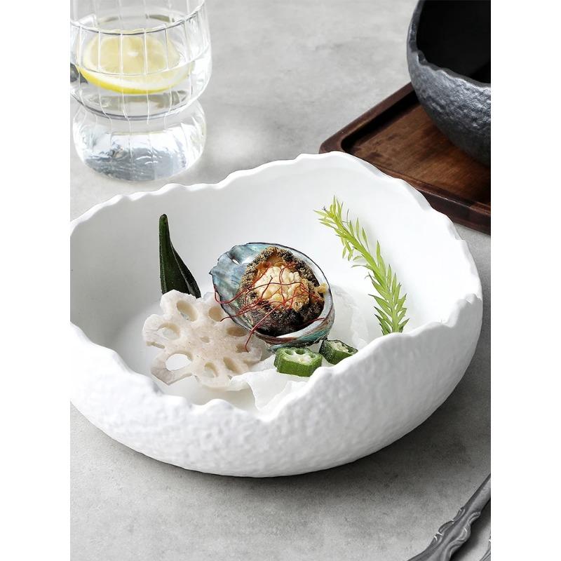 Sashimi Plate Ceramic Dinner Plates Restaurant Stone Pattern Thick Soup Bowl Fruit Salad Bowls Creative Irregular Tableware