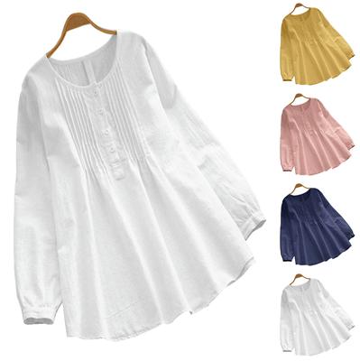 Женский свободный однотонный универсальный топ из хлопка и льна с воротником на пуговицах