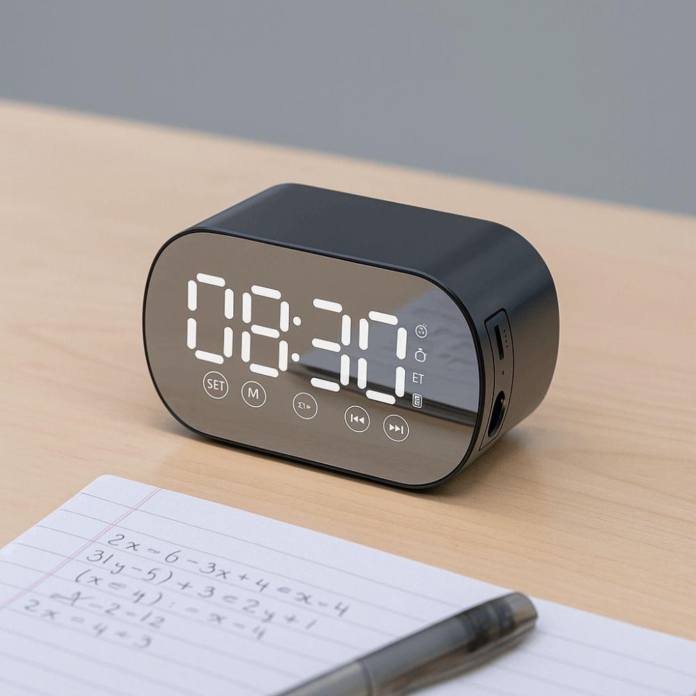 Rechargeable Bluetooth Speaker HD Mirror Display Music Player LED Digital Alarm Clock Office