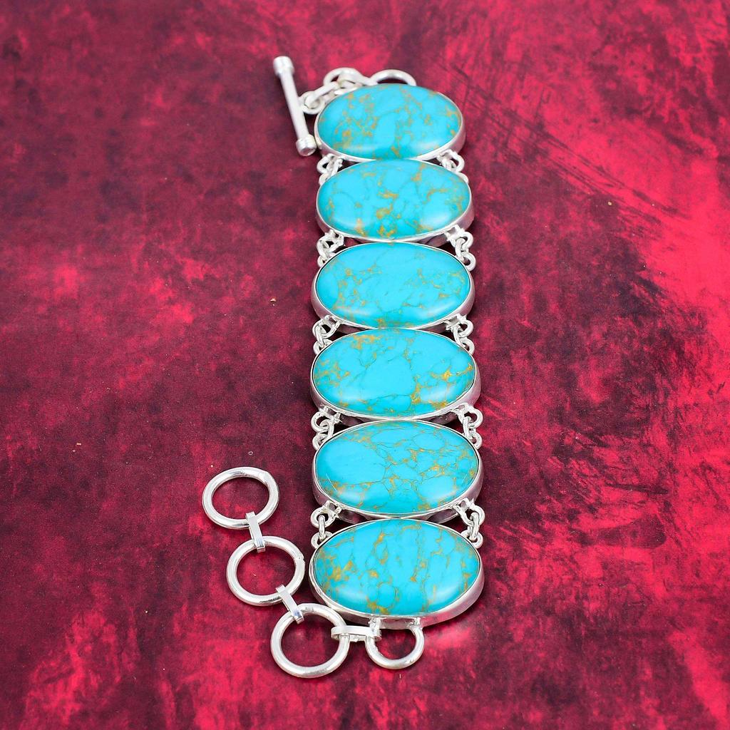 Blue Turquoise Jewelry, 925 Solid Sterling Silver Necklace & Bracelet , Lovely Jewelry Set Wedding Gift ,Handmade Gemstone Jewelry Gift For Love