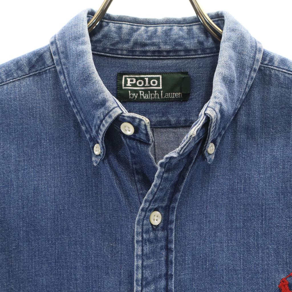 Polo by Ralph Lauren 80s Vintage Green Tag Boys Long sleeve Dungaree denim Button down shirt Kid's Used