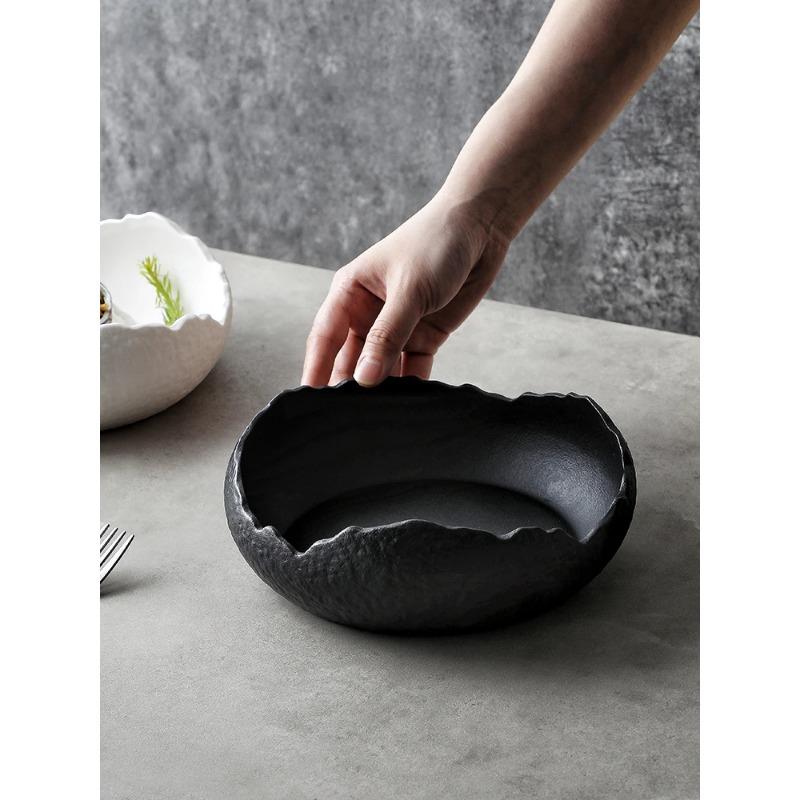 Sashimi Plate Ceramic Dinner Plates Restaurant Stone Pattern Thick Soup Bowl Fruit Salad Bowls Creative Irregular Tableware