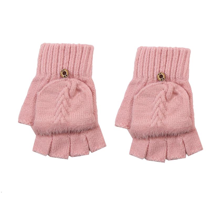 Fingers Free Wool Gloves Women Knitted Flip Fingerless Exposed Finger Gloves Mittens Winter Warm Thickening Female Mitts