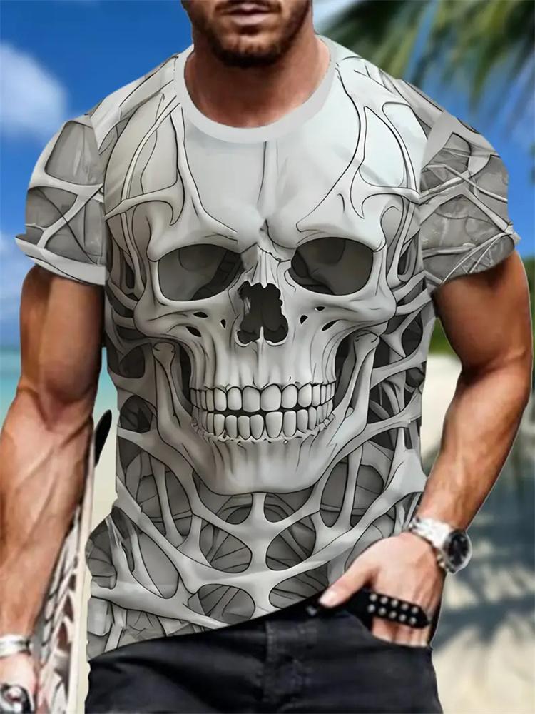 Мужская футболка с принтом 3D Horror Skull, повседневная удобная футболка с круглым вырезом и коротким рукавом, футболка-пуловер, уличная модная одежда