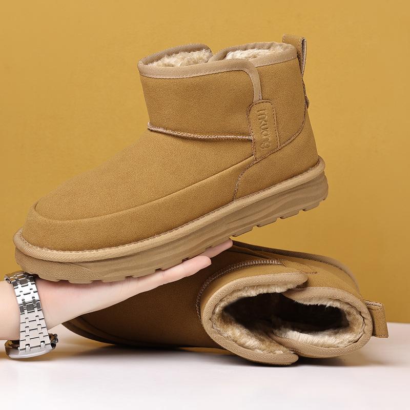 Men's snow boots free of laces, foot cover, integrated fur, winter velvet warm cotton boots thickened medium help leisure