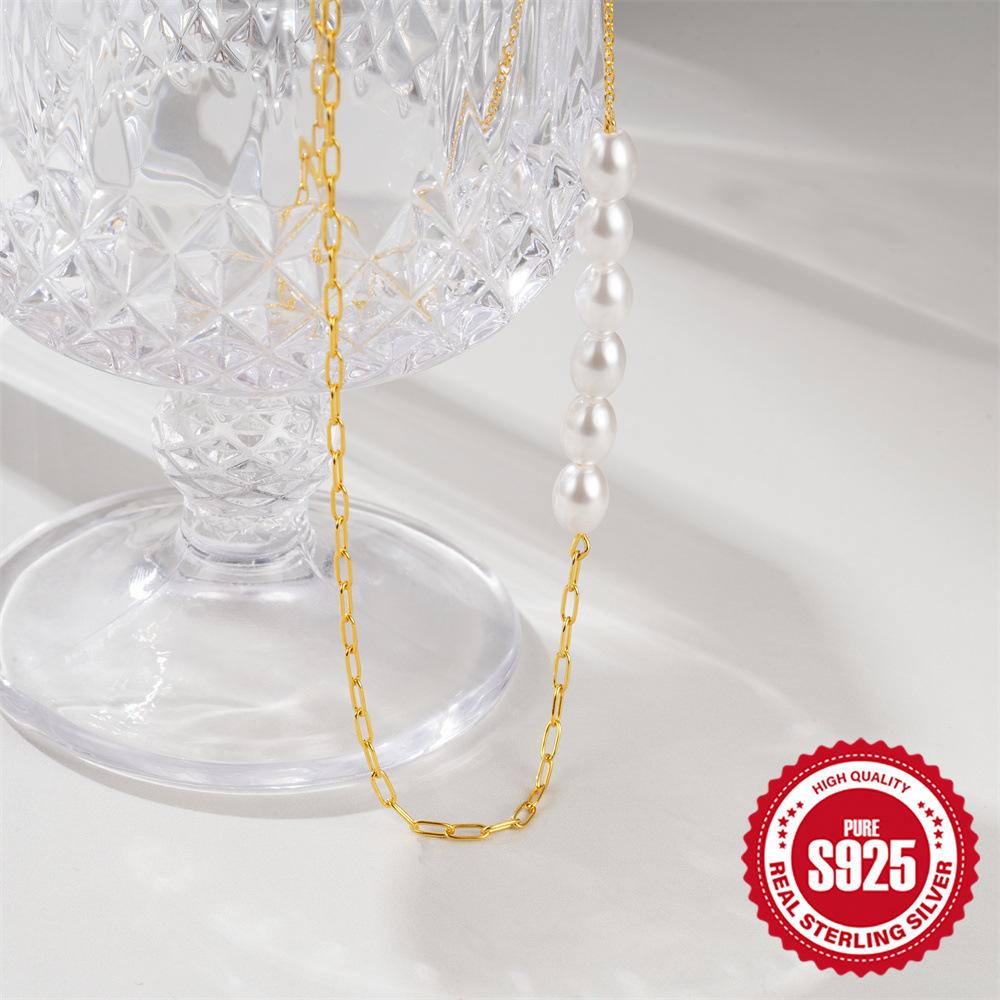 Скрепка для бумаги с двойным заклинанием из стерлингового серебра S925 в японском и корейском стиле с чувством дизайна, модное жемчужное ожерелье с цепочкой на ключицу