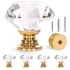 5/10pcs 30MM Crystal Clear Glass Dresser Knobs, Gold Color Imitation Diamond Drawer Knobs (Single Hole with Three Different Size Screws)