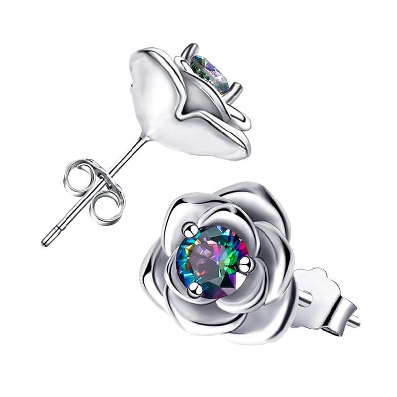 Round Circle Hoop Earrings For Women 925 Silver Heart Star Moon Sun Flower Zircon Opal Earrings Jewelry Gift