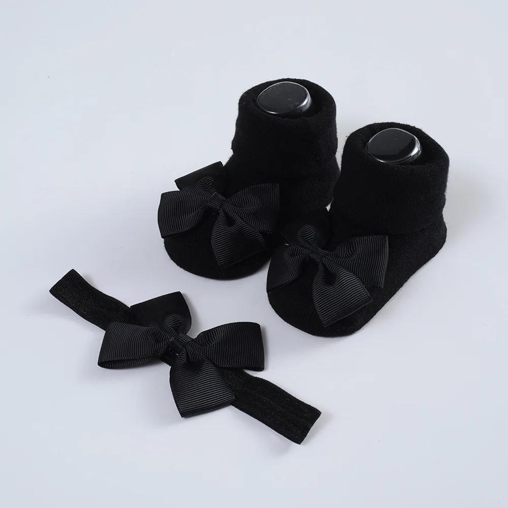 Хлопковые носки для новорожденных и набор повязок для волос, повязка на голову с бантом из ленты для маленьких девочек, дышащие носки, детские аксессуары