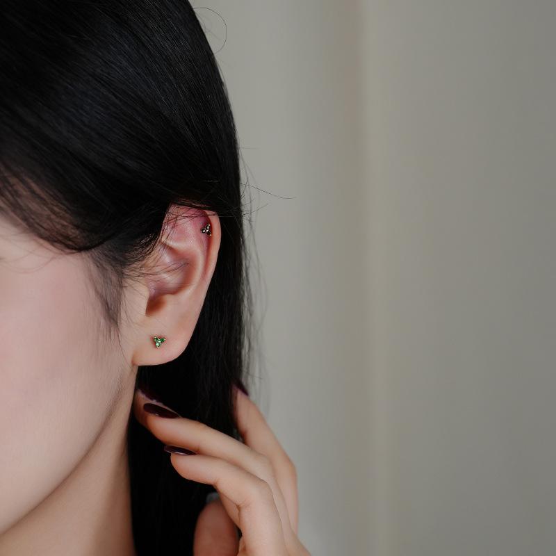 925 Sterling Silver Cartilage Stud Women's Earrings Zircon Flower Ear Lobe Tragus Helix Lip Rings Jewelry